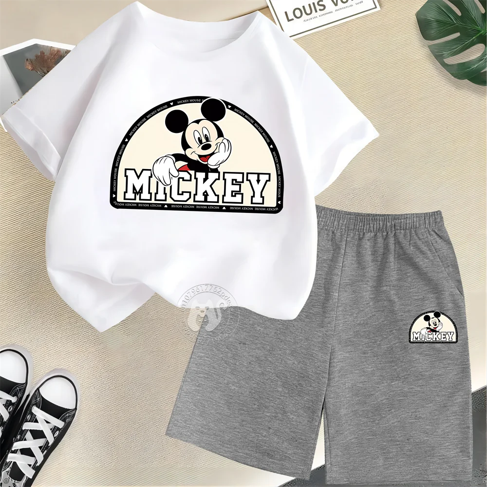 Nautinati Girls' Mickey Mouse Printed Set of T-shirt and Shorts