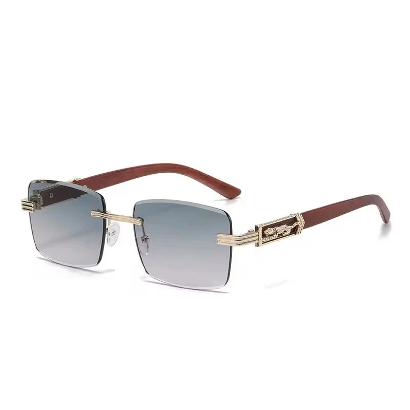 Retro Rimless Sunglasses, New Square Frame Men's Sunglasses, Trendy Leopard Car Sunglasses 90196