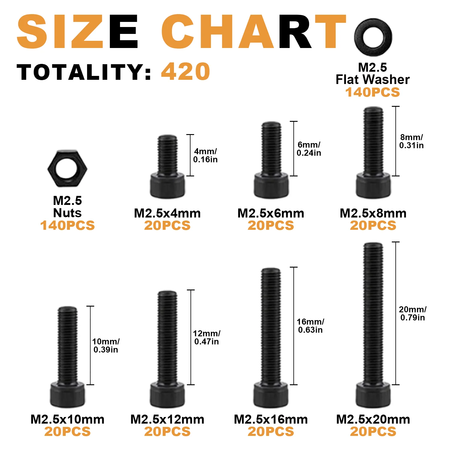 Description Picture 3 of item420Pcs Cup Head Hex Screw, M2.5x4/6/8/10/12/16/20mm Hex Head Screw Washer, Nut Set, Allen Wrench, For Service
