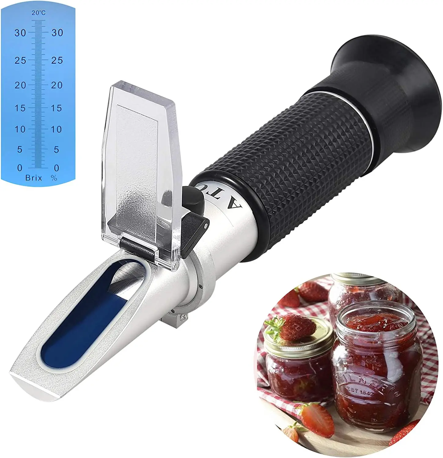 Handheld Refractometer Sugar Concentration Meter Densimeter 0-32% Brix Saccharimeter ATC Tester Fruits Grapes