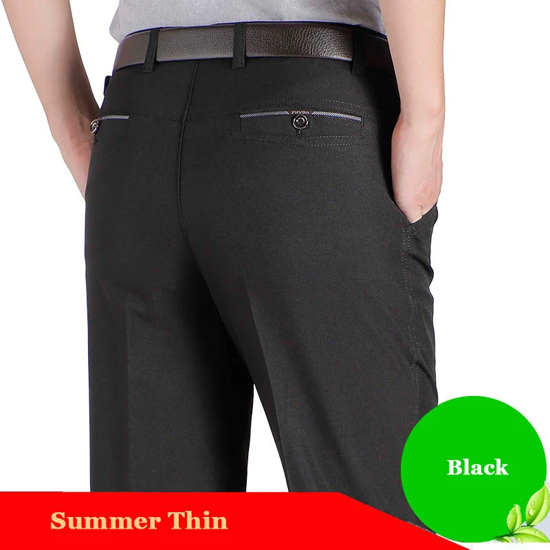 Business Men's Fall Spring Fashion Long Pants Formal Suit Pants Male Elastic Straight Casual Autumn Thick Trousers Plus Big Size 2