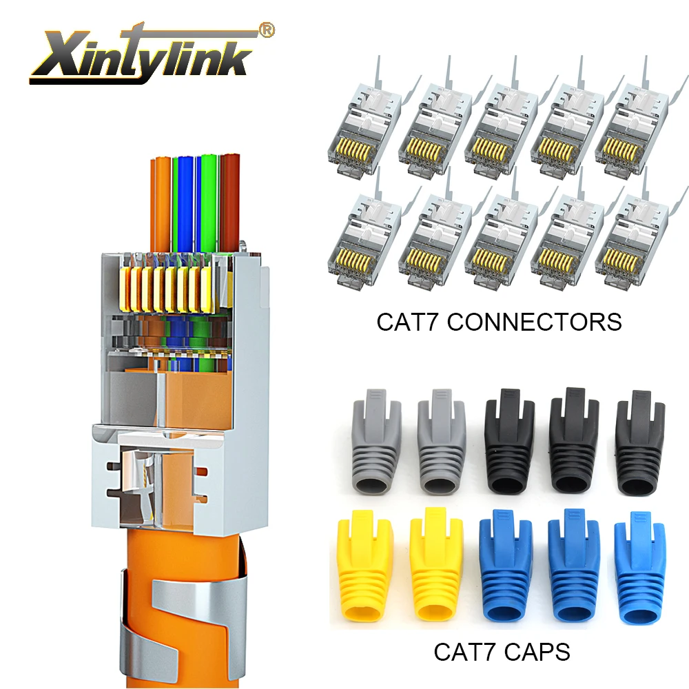 Conector Rj45 Cat7 10gbps 50u Cat6a Plugue do Cabo Ethernet Sfp Ftp Blindado Lan Furo de 15 mm Furo