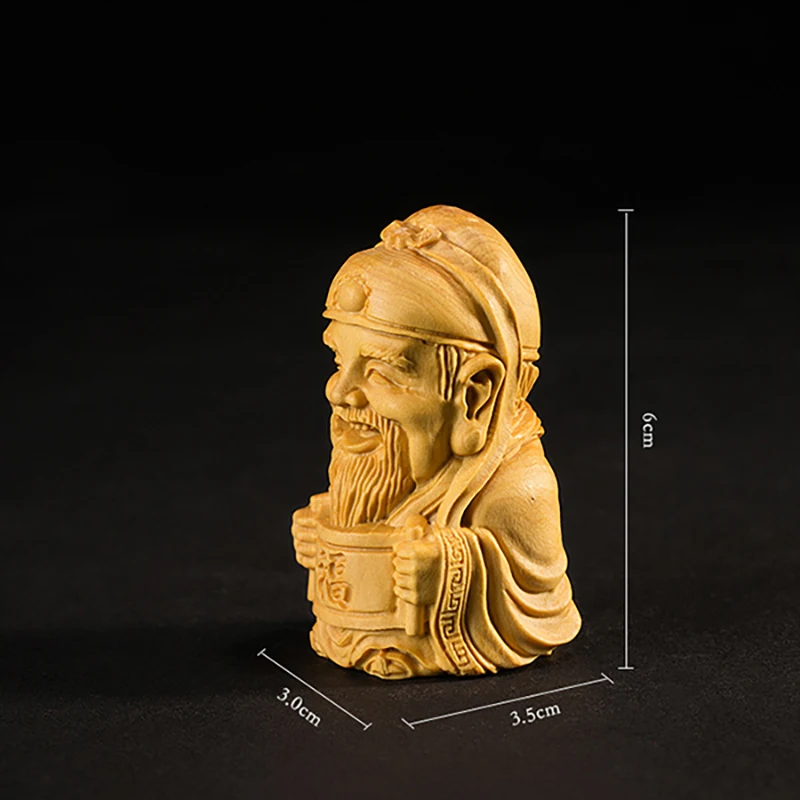 Boxwood 6cm Fu Lu Shou Sculpture Three Stars Gods of Longevity Blessing Wealth Wood Feng Shui Buddha Statue Rich Home Decor 2