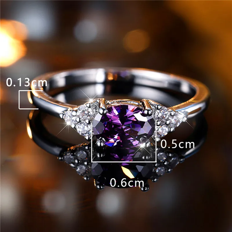 Luxury Female Purple Oval Zircon Stone Engagement Ring Trendy Silver Color Bride Wedding Jewelry Gift For Women