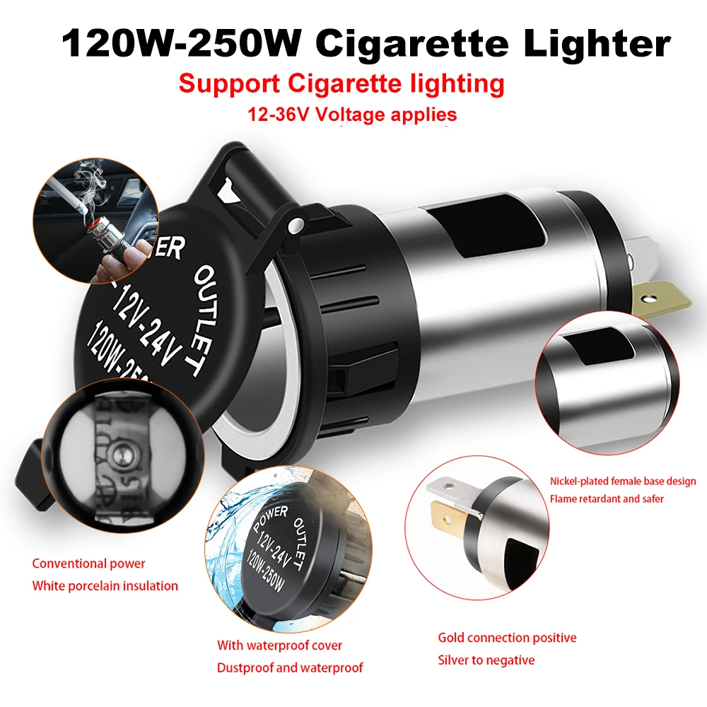 

Urbanroad 120W-250W Car Auto Motorcycle Cigarette Lighter Socket Plug 12V-24V Car Cigarette Lighter Power Socket Plug Outlet