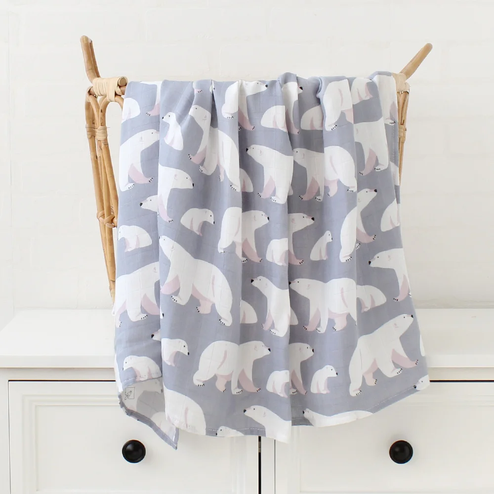 Eucalyptus Printed Organic Bamboo Cotton Muslin Baby Swaddle Blanket