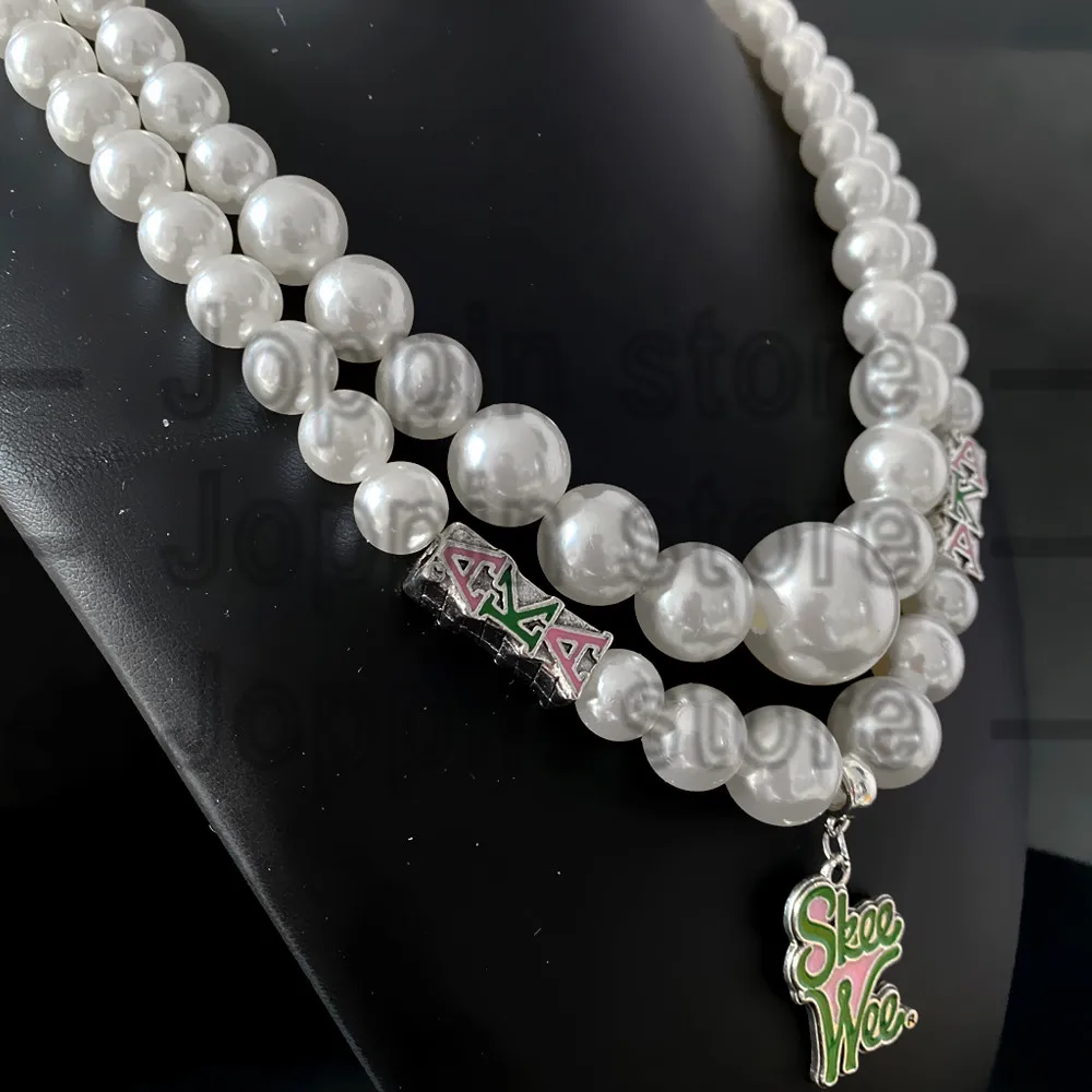 American black women pink society ALPHA sorority pendant multi-layered imitation pearl bead necklace choker