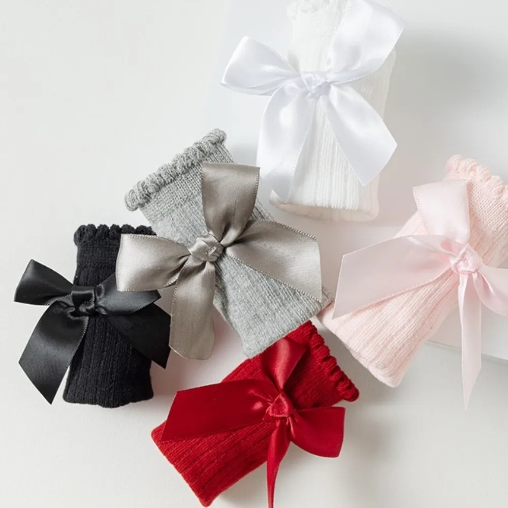 6 Pairs Cute Long Baby Knee Socks Breathable Soft Kids Socks Comfortable Elastic Big Bow Hosiery Baby Clothing