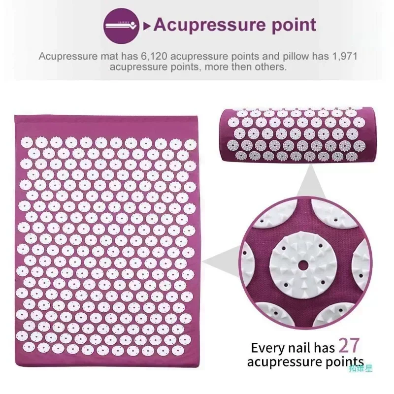 Stress Back Cushion Massage Yoga Mat Back Pain Relief Needle Yoga Massage Mat Acupressure Relieve Pad with Pillow Masajeador