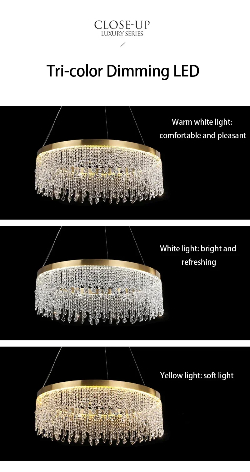 Description Picture 5 of itemNordic LED Crystal Chandeliers for Living Dining Room Kitchen Decor Hanging Pendant Light Home Indoor Table Decor Suspen Lamps