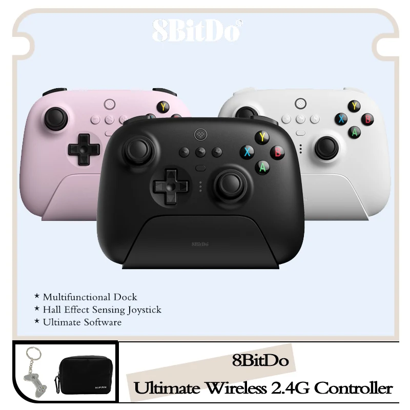 Controlador de Jogos sem Fio com Doca de Carregamento 2.4g Adaptador para pc com Windows 10 e 11 Steam e Android Raspberry pi 2.4g 8bitdo-ultimate
