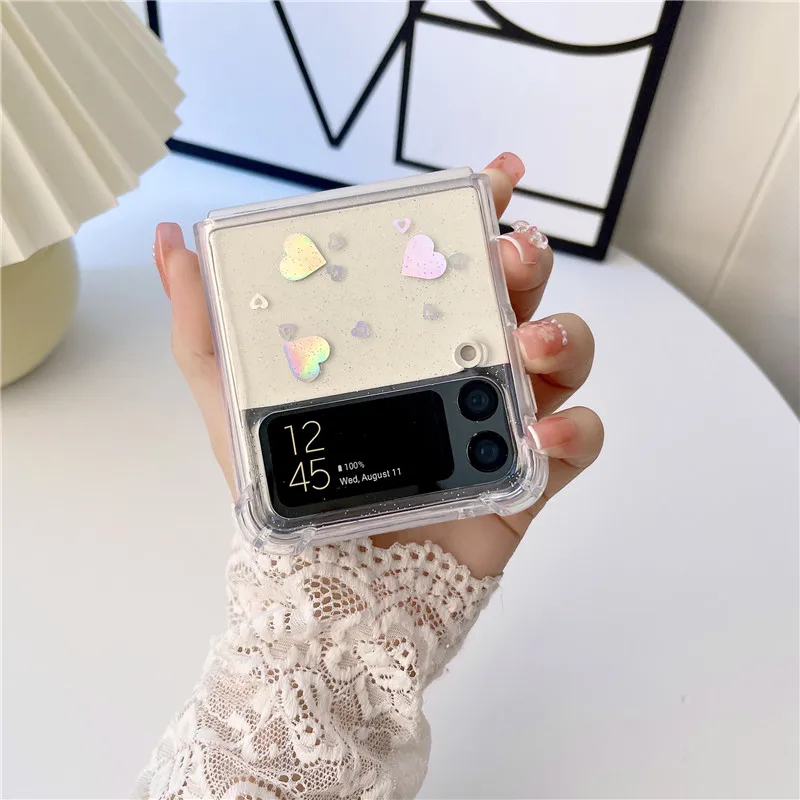 Per Samsung Z Flip 4 3 Custodia Laser Love Custodia Pieghevole Trasparente Per Samsung Z Flip 3 5G Zflip4 Cover Posteriore Rigida Antiurto