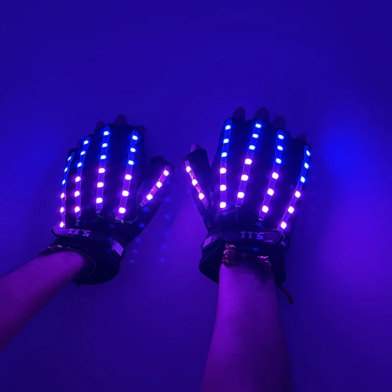USB Rechargeable LED Glowing Gloves Finger Lighting Flashing Gloves Glasses Stage Performance Costume Dance Concert Decor