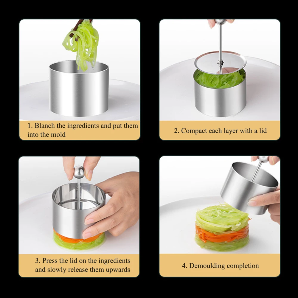 Round Rices Ball Mold with Pusher Stainless Steel Dessert Mousse Cake Rings Easy Demoulding Sushi Making Mould Kitchen Tool