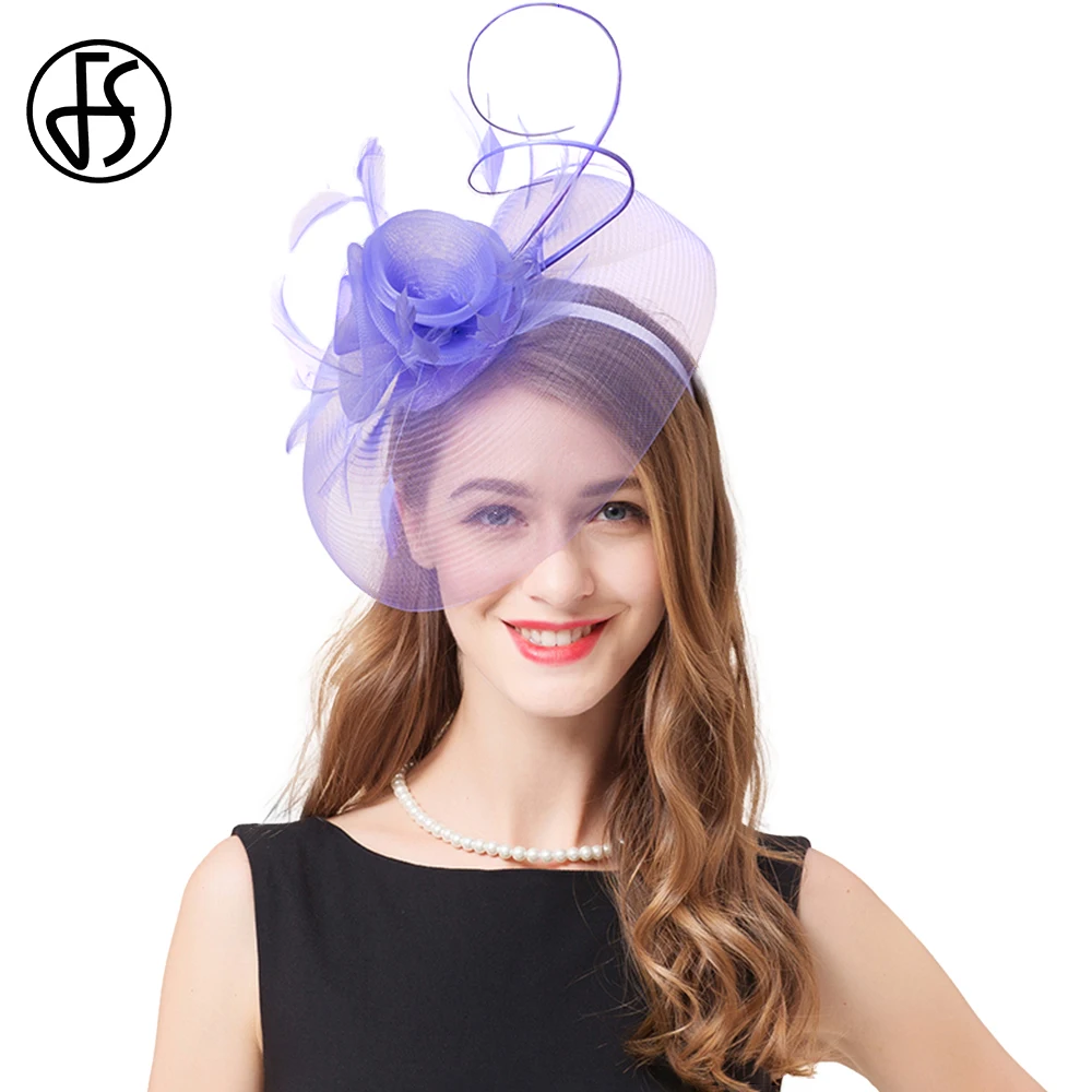 FSFascinatorsHeaddressLightPurpleHatForWomenFlowerFeather