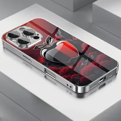 Creative Black and Red Electroplated Pattern Glass Phone Case - iPhone 15 Plus (1)