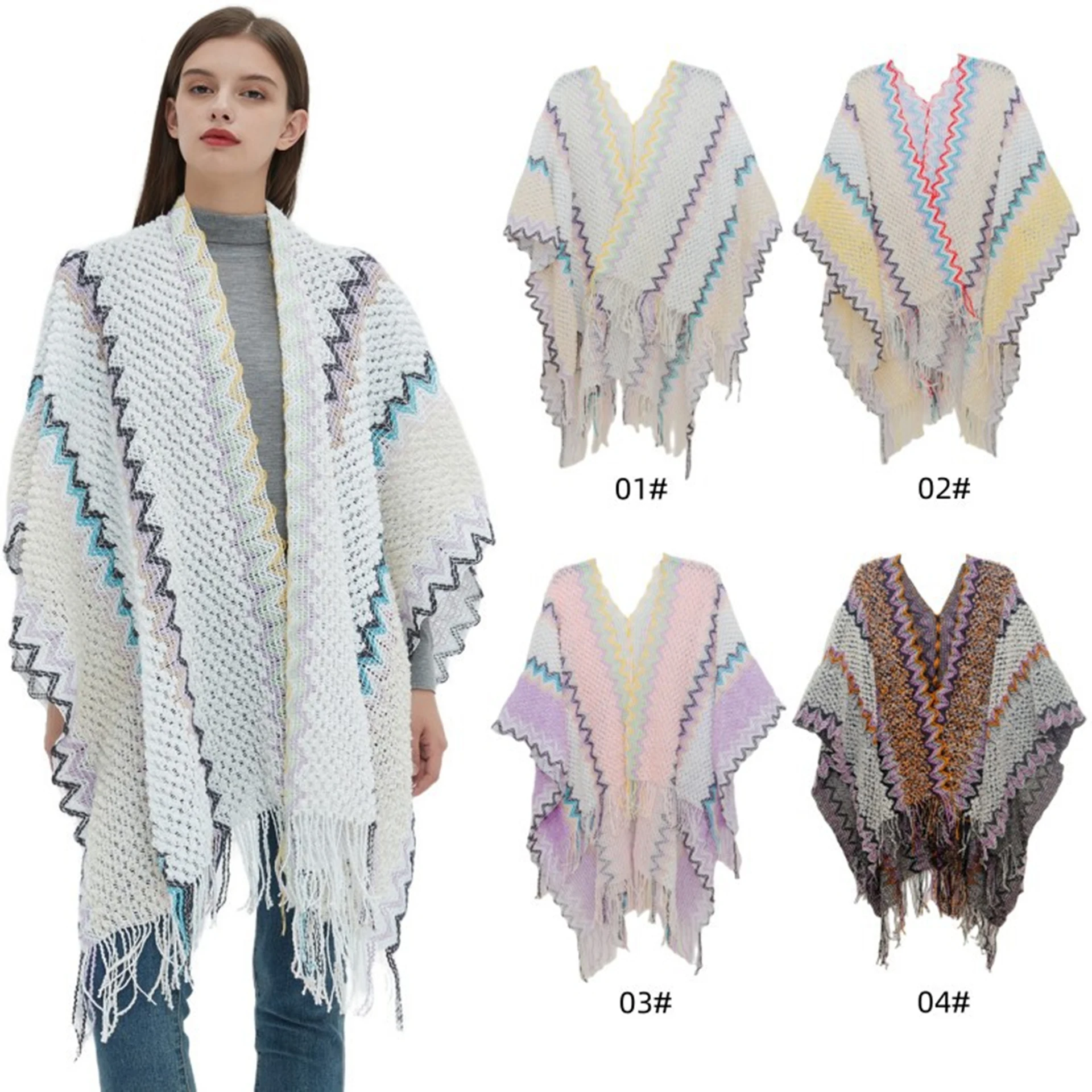 

Ponchos for Women Shawls Wraps Bohemian Split Tassel Knitted Shawl Fashion Warm Scarf Gifts For Ladies