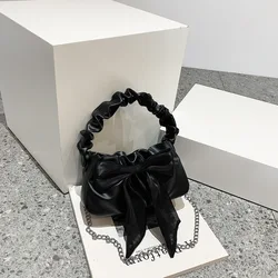 Chic Retro Bow - Accent Tote Bag - Women's Stylish Chain Crossbody & Shoulder Bag (Black)