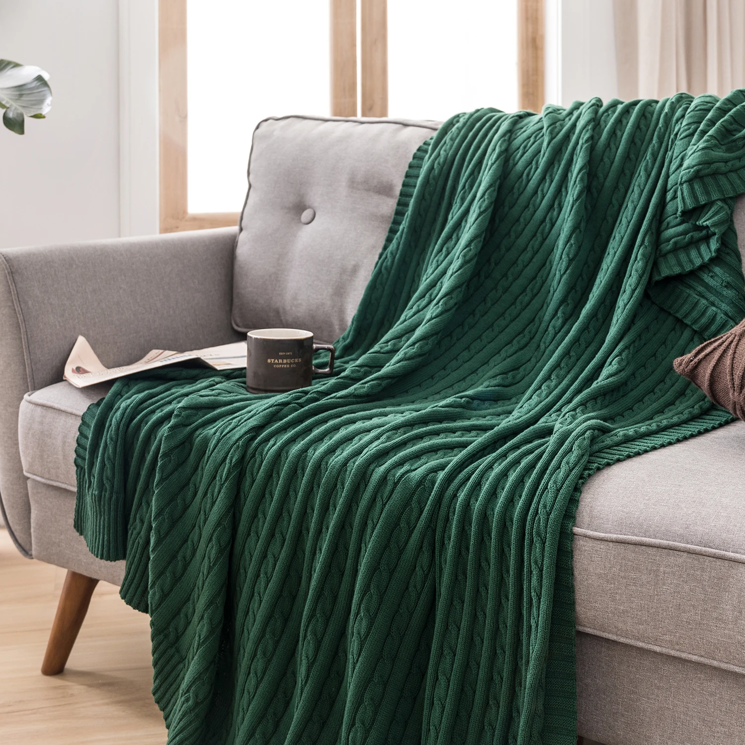 Battilo Cotton Knitted Throw Blanket for Bed Soft&Cozy Sofa Blanket Solid Cable Knit Throws Large Heavyweight Decorative Blanket 6