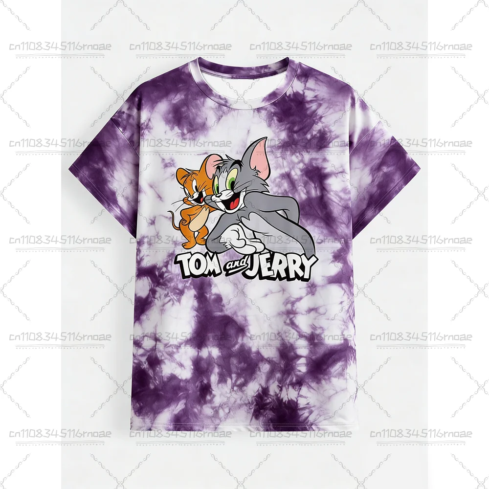 TOM&JERRY Cartoon Pattern Printed Knitted Cute Children's Casual Top Fashion Street T-shirt Summer Adult Short sleeved T-shirt 5
