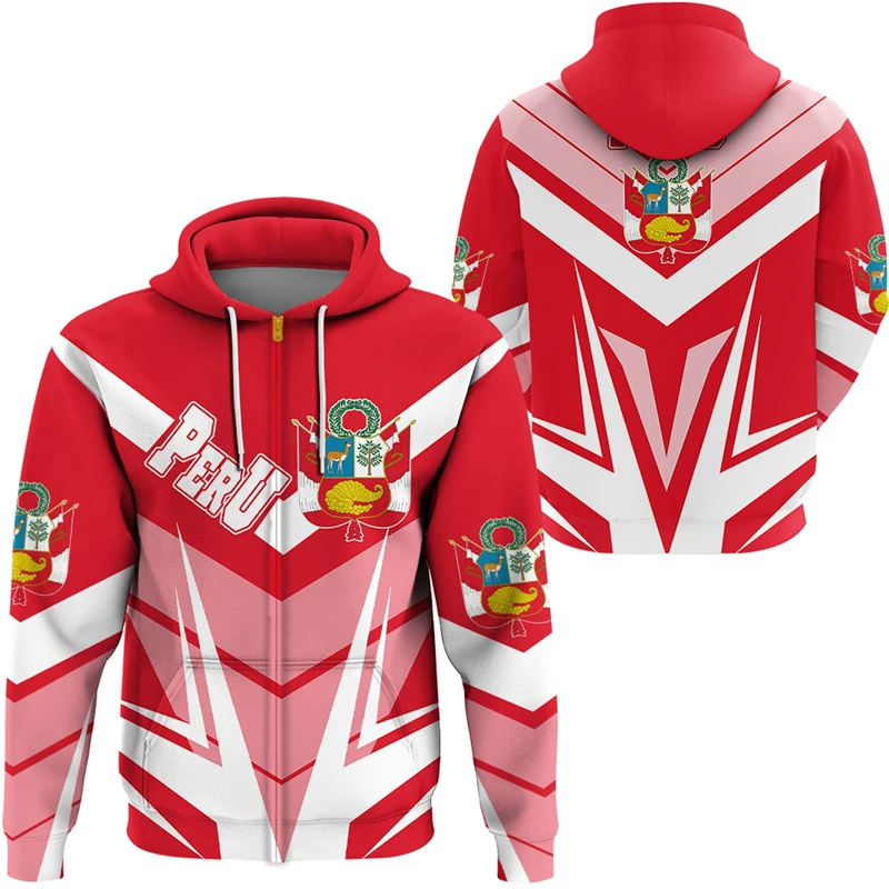 Sudadera con capucha con estampado 3D del emblema de la bandera de Perú para hombre, ropa de calle de gran tamaño, moda masculina, sudaderas holgadas para niño
