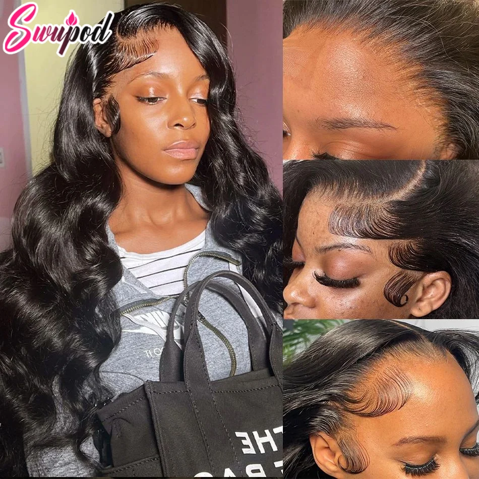 360 Full Lace 250% 13x6 HD Parrucca frontale in pizzo 13x4 Frant Onda del corpo setosa Ricci Capelli umani Remy Nero scuro Glueless Pre pizzicati - immagine 4