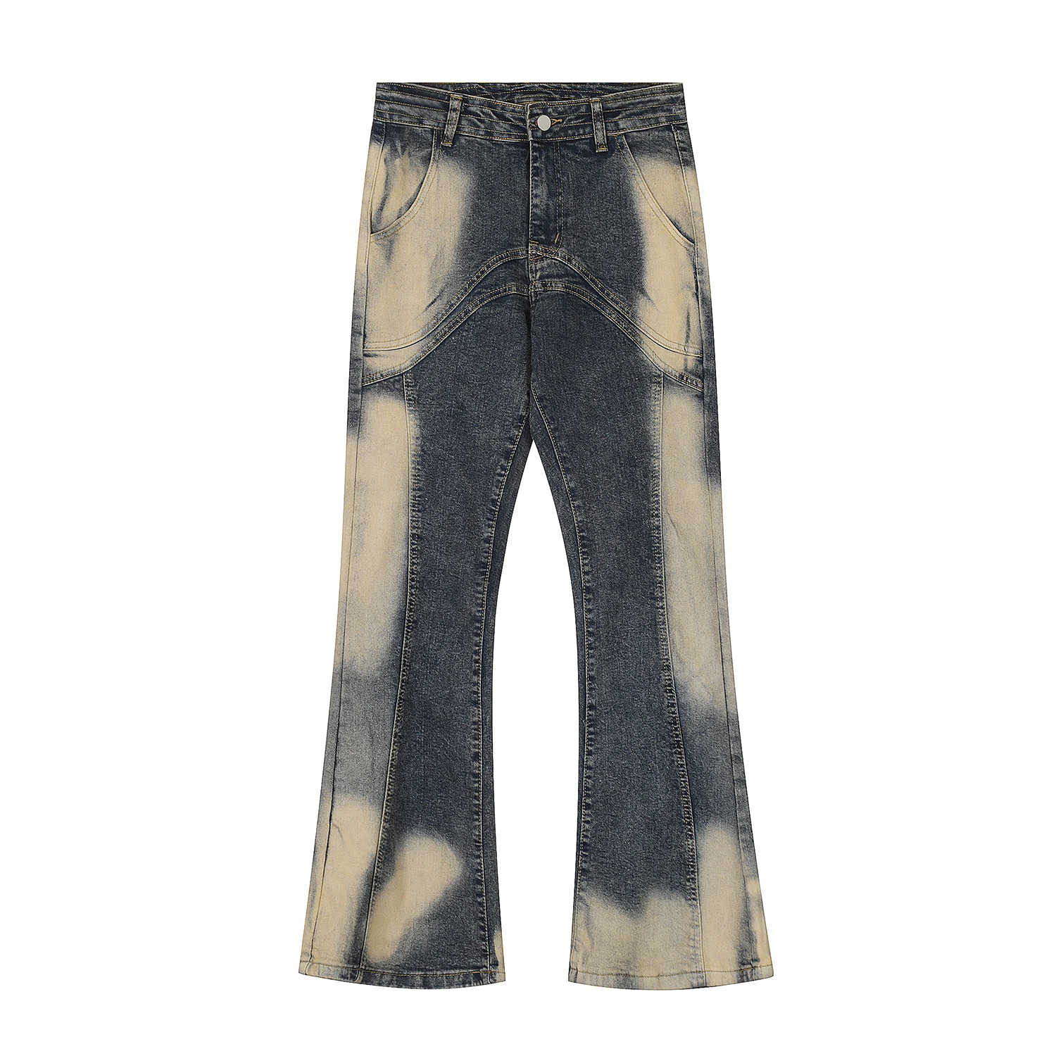 

Street Wear Irregular Patchwork Jeans Washed Vintage Distressed Slim Micro Flared Denim Pants Y2k Water Dyeing Horn Jean Hip Hop