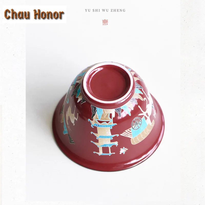 120ml Redness Deer King Coarse Pottery Gaiwan Traditional Tea Tureen Tea Bowl with Lid Kit Tea Making Cover Bowl Tableware Gift