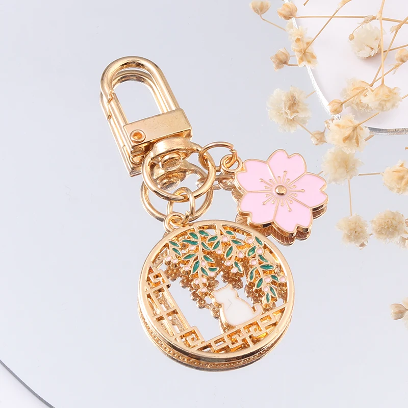 Portachiavi Gatto Coniglio In Metallo Rosa Sakura – Carino Portachiavi Tondo Per Ragazze E Coppie – Accessorio Borsa Ciondolo - 4