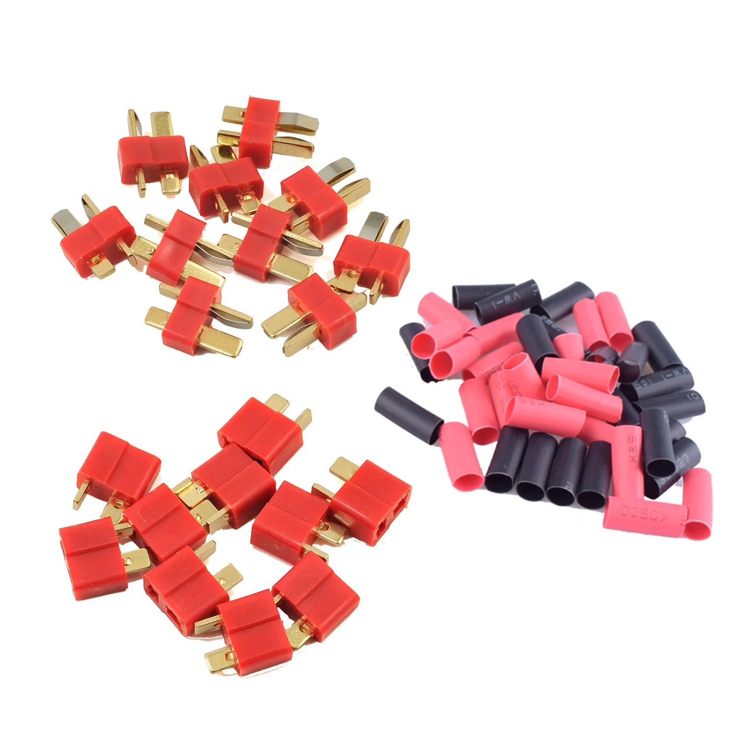 2/5/10 Pairs Red  Ultra T-Plug Connectors Deans Style Male and Female with heat Shrink Tubing For RC charger LiPo Battery ESC