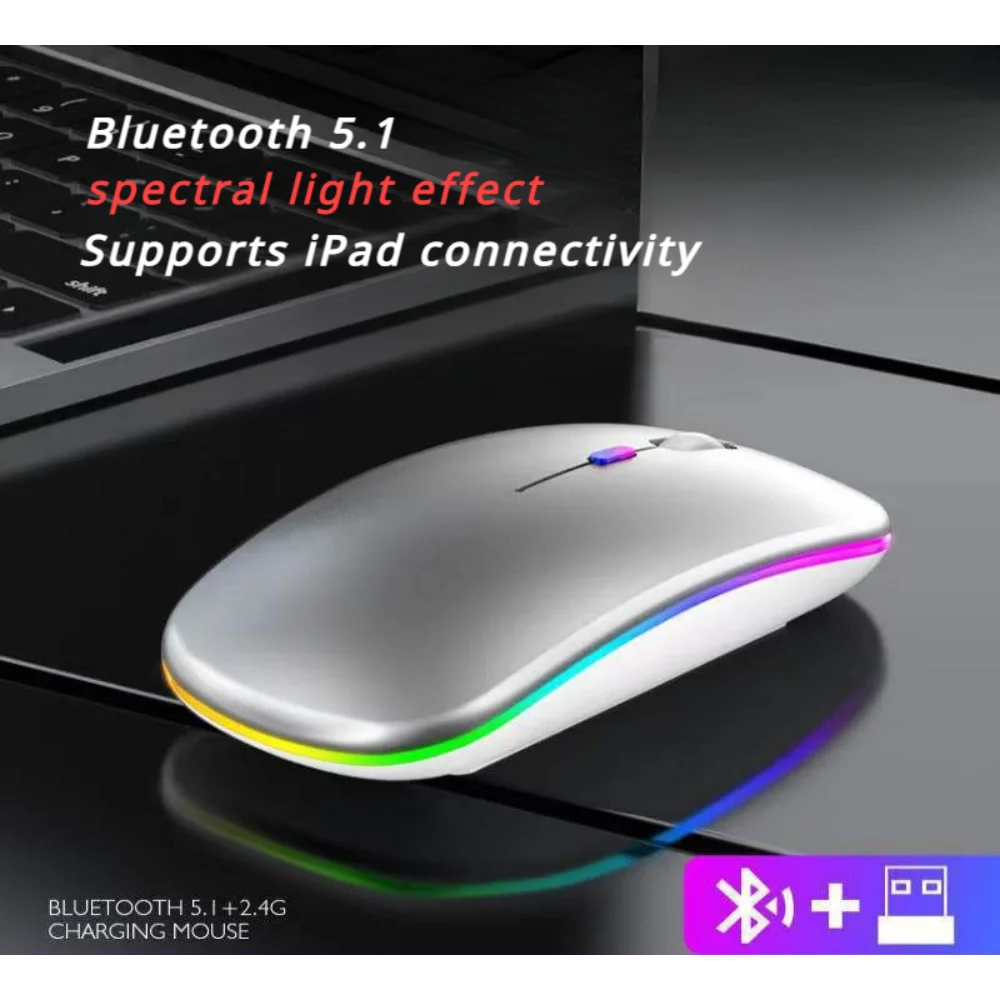 

For Office Home Gaming Rechargeable Mute 2.4G Wireless Mouse Light Mouse