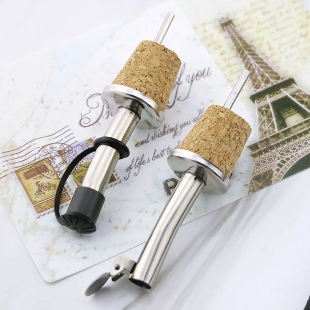 1/3Pcs New Stainless Steel Home & Kitchen Barware Wooden Cork Bottle Stopper Oil Dispenser Red Wine Wooden Stopper