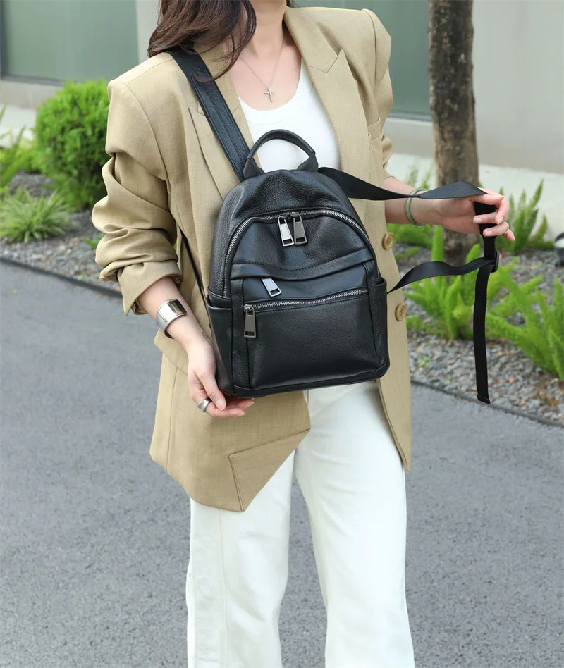 Weicher täglicher Damen-Rucksack aus echtem Leder, groß, geräumig, modisch, Rucksack aus Rindsleder, für Reisen, Business, College-Umhängetasche – Detail 8