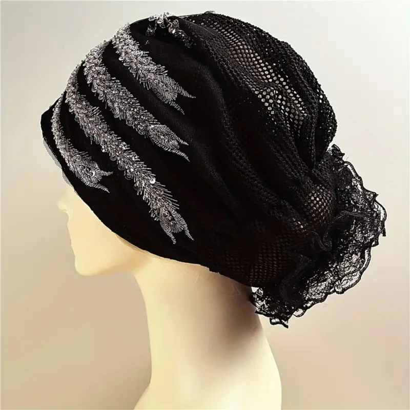 Fashion Women Headband Hat Pleated Turban Hat Beanie Hat For Ladies Retro Style Big Flowers Hat Baotou Cap Party Accessories 5