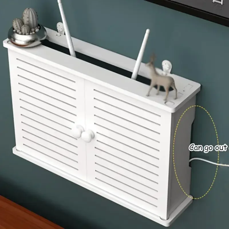 Solid Wood WiFi Router Storage Box - Wall-Mounted Organizer With Heat Vents, No Drilling Needed
