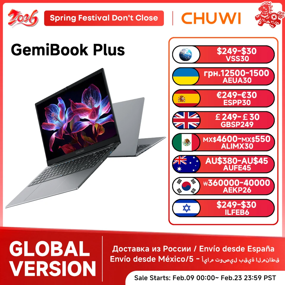 CHUWI GemiBook Plus 15.6'' Laptop 16GB RAM 512GB SSD Computer