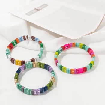 BEUTIFOR Fashion Personality Alloy Rainbow Bright Beads Bracelets Enamel Tile Plastic Beads Combination