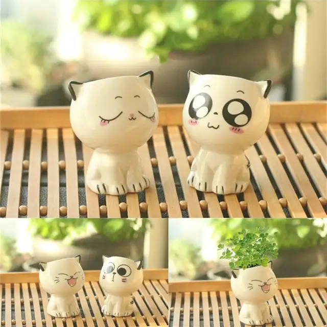 Kerámia Virág Edény Aranyos Macska Növényi Edények Váza Szimuláció Állati Rajzfilm Ültetvények Beltéri Növények Otthoni Asztali Dekoráció - Image 5