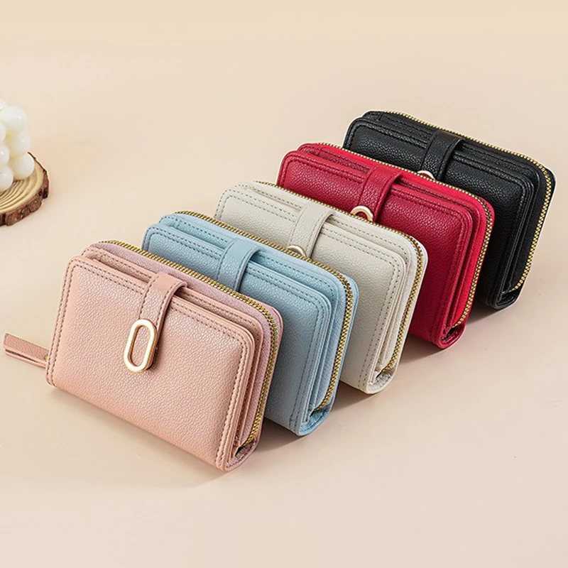 Portafoglio da donna con tasca portamonete con cerniera Portamonete in pelle PU per donna Portafogli e borsette modello litchi Borse per soldi Simole Billfold - immagine 6