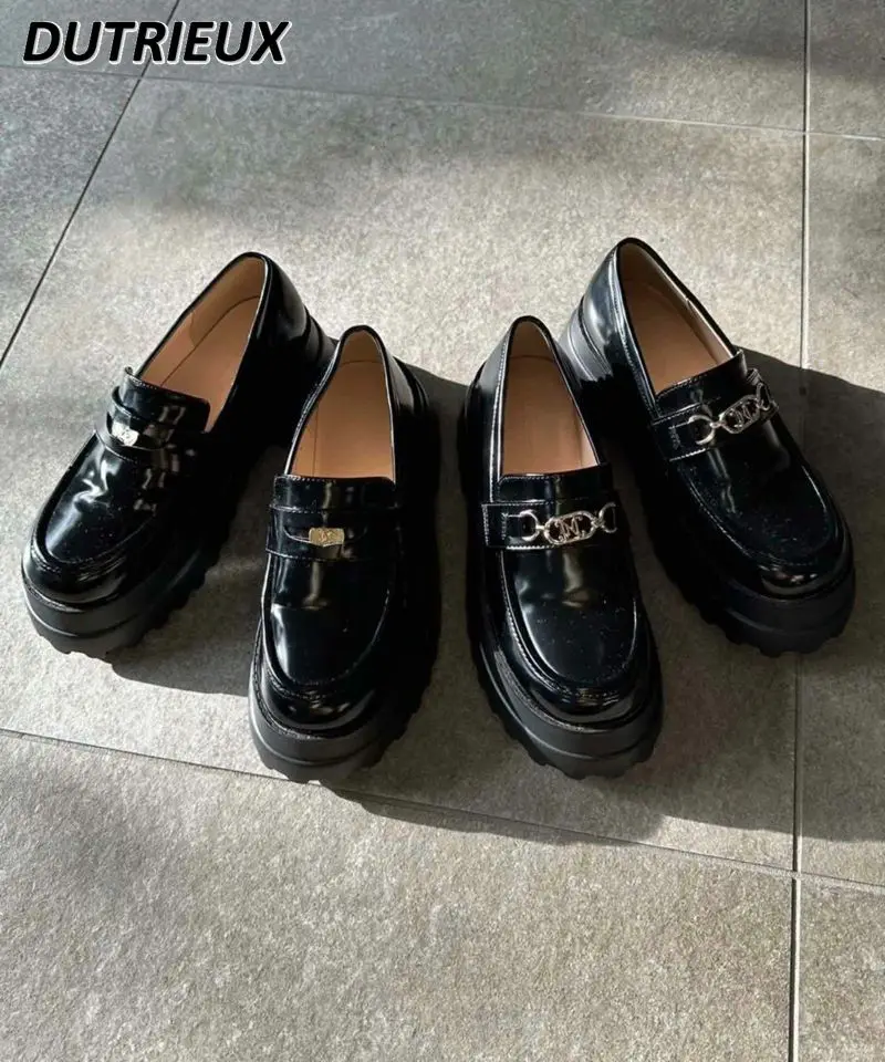 

Spring Autumn Women's Shoes Japanese Style Retro British Style All-Match Thick Bottom Platform Height-Increasing Leather Pumps