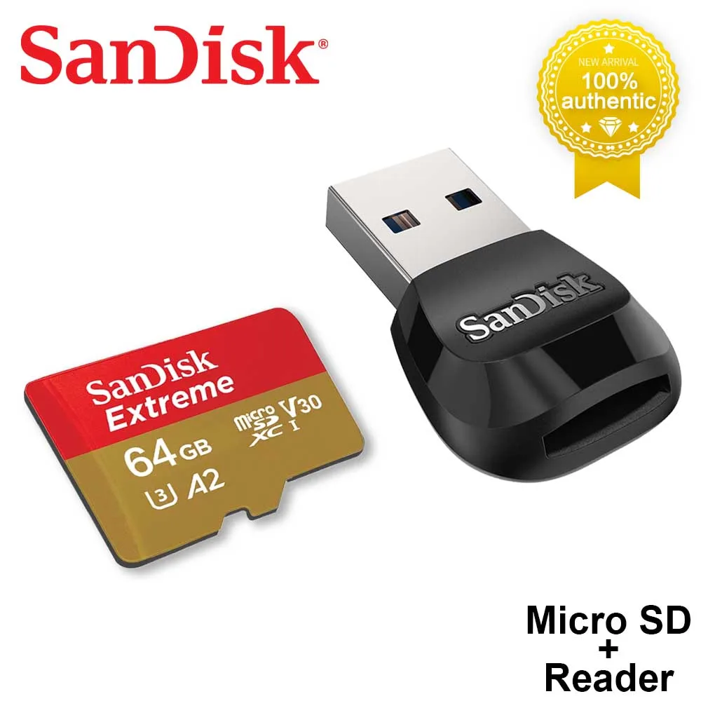 SanDisk A2 Extreme Micro SD Card MobileMate USB 3.0 microSD Card Reader Memory Cards C10, U3, V30, 4K TF Card for Camera Drone 