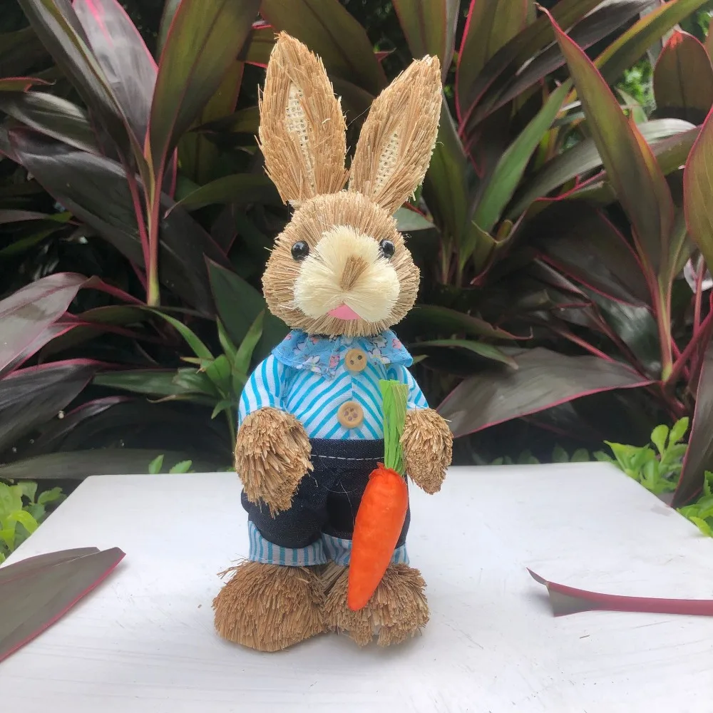 Cute High-25cm Straw Rabbits Handmade Hand Weave Garden Statues DIY Photography Props Bunny Decoration Wedding Ornament garden art decor animal sculpture decorations