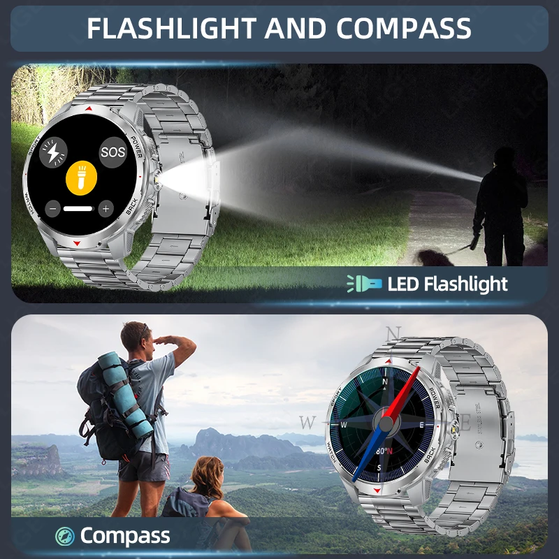 LIGE 2025 1100mAh Super Capacity Battery Adult Men Smart Watch Compass 1.7-inch Bluetooth Call 3ATM Waterproof Sports Smartwatch