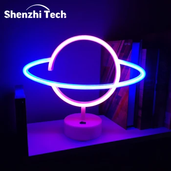 Pink Blue Planet LED Neon Sign – Space Wall Decor
