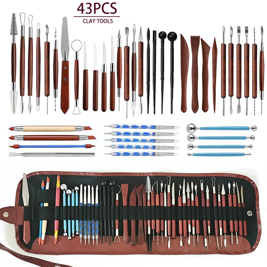 43/24PCS Pottery Clay Tools Kit Polymer Clay Sculpting Tools Air Tools Set for Ceramic Craft Carving Modeling Shaping polymer clay tools pottery tools clay sculpting tools pottery sculpting tools clay craft tool