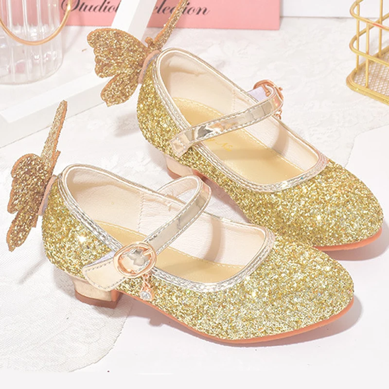 Belle Princess Dress Shoes for Girls Golden Heeled Sandals for Girls Kids  Gold Ceremony Girl Shoe for Wedding Sandal with Heels - AliExpress 1501