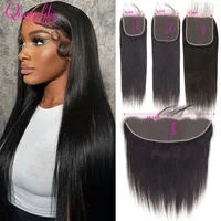 13x4 Lace Frontal Closure 4x4/5x5/6x6 Straight Lace Closure Human Hair Transparent Ear to Ear Frontal Extensions for Women 1
