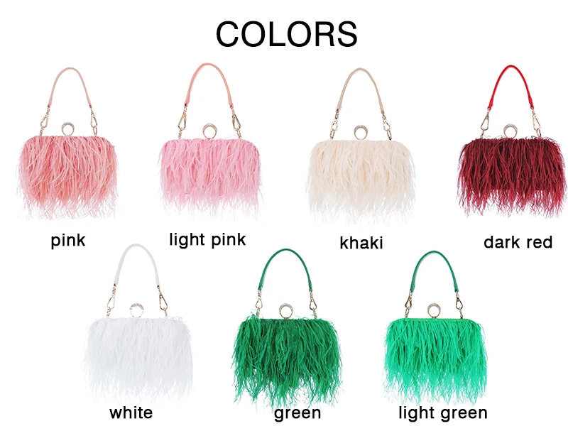 Luxury Ostrich Feather Party Evening Clutch Bag Women Wedding Purses and Handbags Small Shoulder Chain Bag Designer Bag 15 Color 2
