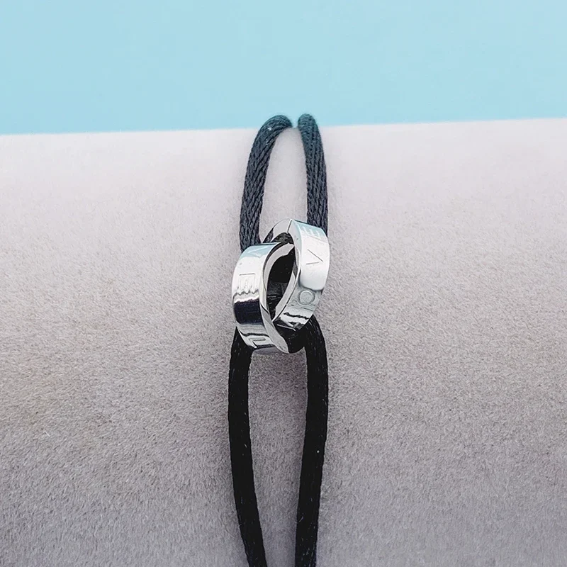 Stainless Steel Two Circle Crossed Bracelet Adjustable Rope Unisex Jewelry