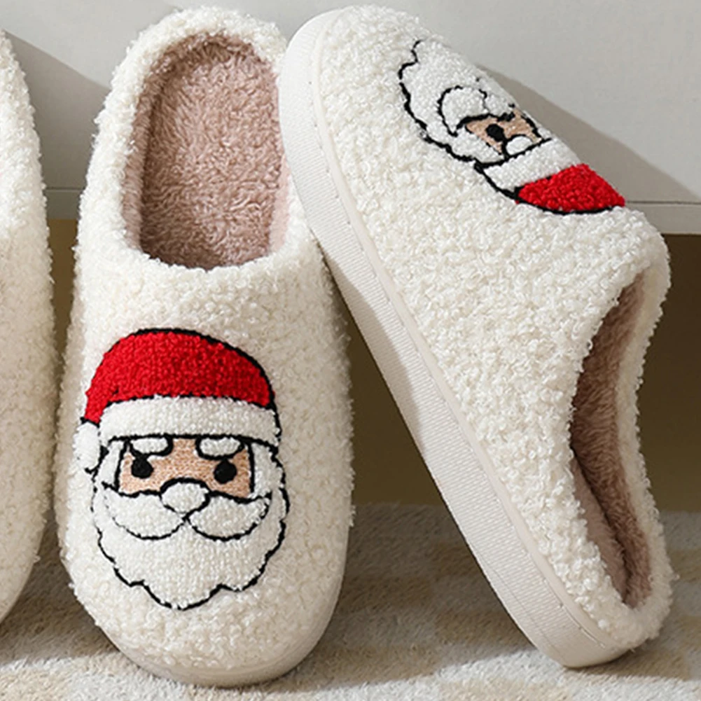 Christmas Slippers Cute Santa Claus Footwear Christmas Shoes Soft Plush Closed Toe Slippers Anti Slip Women Household Supplies